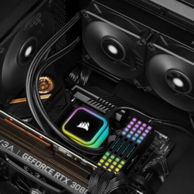 Corsair iCUE H100i Elite 240mm 2x AF120 Elite fans.