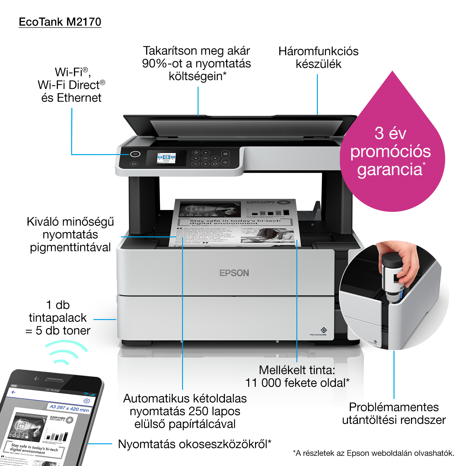Epson EcoTank M2170 Mono 3-in-1 Printer with USB Ethernet WiFi and Wi-Fi Direct - Image 2