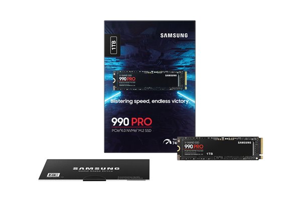 SAMSUNG 990 PRO 1 TB NVMe SSD - Read Speed up to 7450 MB s  Write Speed to up 6900 MB s  Random Read up to 1200000 IOPS  Random Write up to 1550000 IOPS PCIe 4.0 x4  NVMe 2.0  V-Nand 3bit MLC  In-house controller  1GB Low Power DDR4  600TBW - Image 2