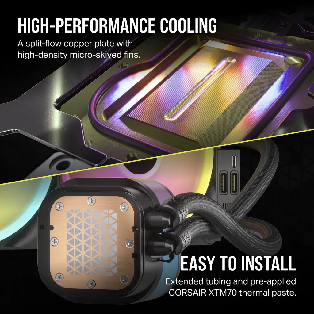 CORSAIR iCUE LINK H170i RGB Liquid CPU Cooler - QX140 RGB Fans - 420mm Radiator - Fits Intel® LGA 1700; AMD® AM5 - Hub Included