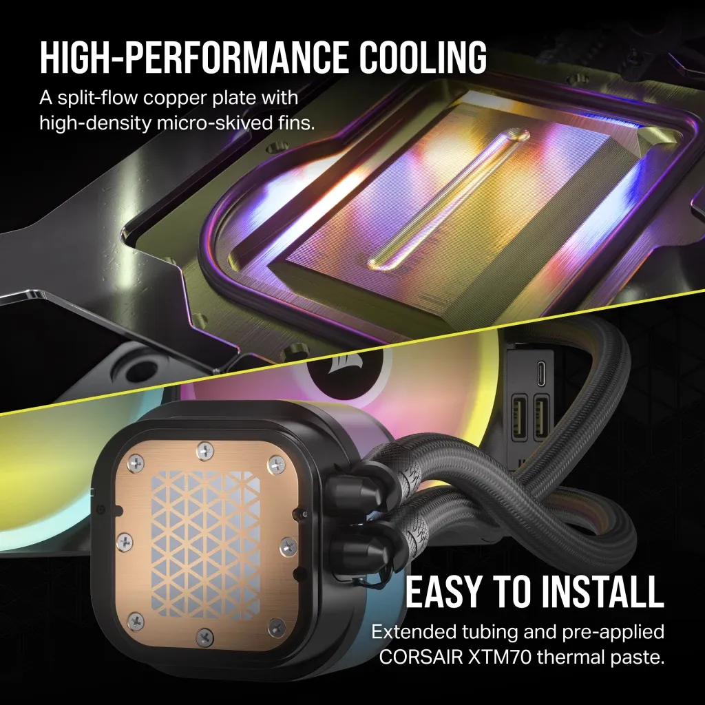 CORSAIR iCUE LINK H115i RGB Liquid CPU Cooler - QX140 RGB Fans - 280mm Radiator - Fits Intel® LGA 1700; AMD® AM5 - Hub included - Image 2