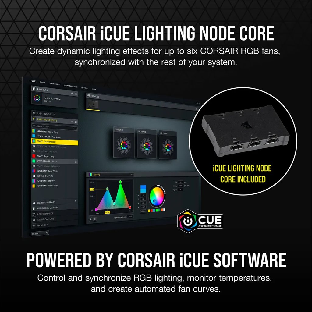 Corsair SP120 RGB ELITE; 120mm RGB LED Fan with AirGuide; Triple Pack with Lighting Node CORE - Image 2