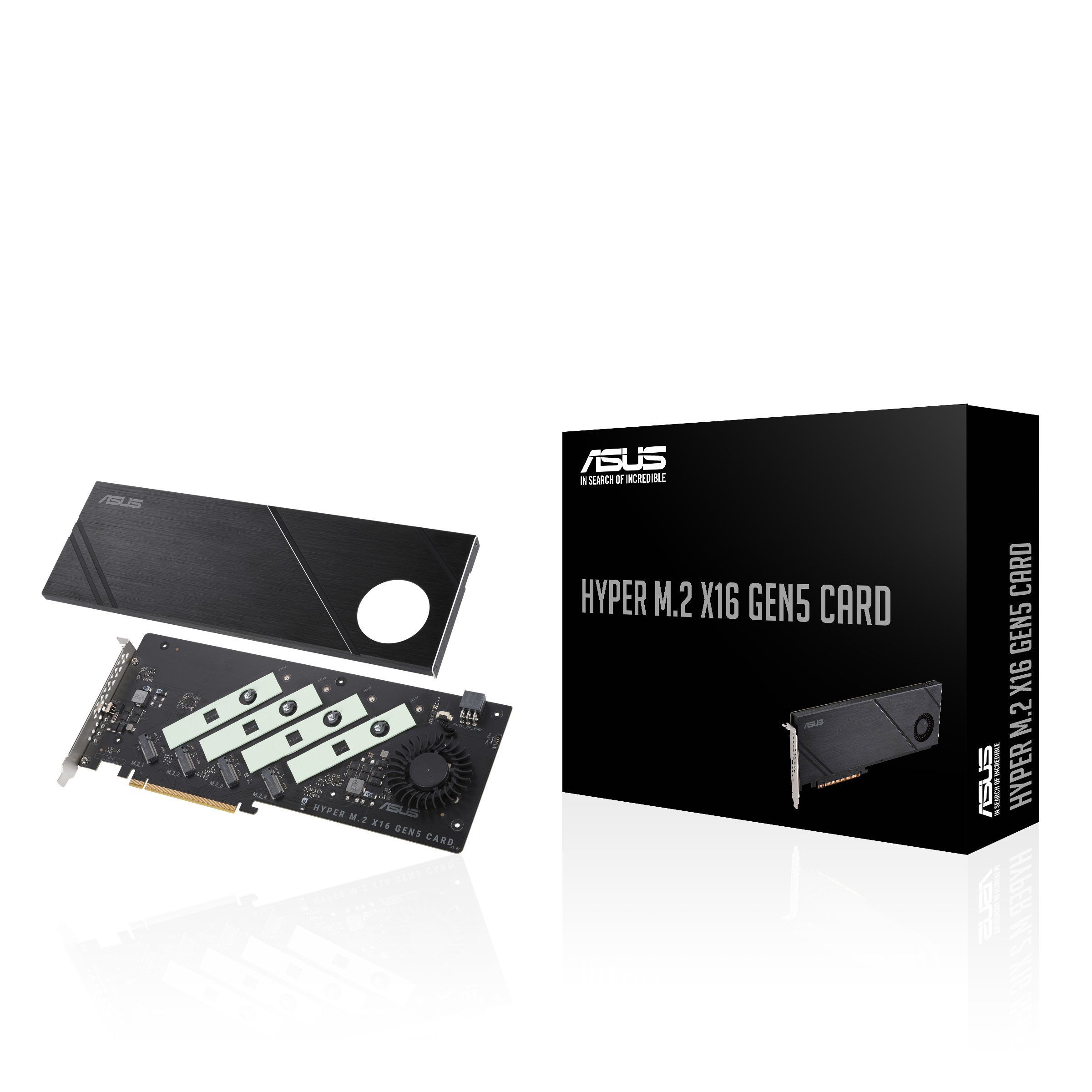 Hyper M 2 x16 Gen5 Card (PCIe 5 0-4 0) supports up to four NVMe M 2 (2242-2260-2280-22110) devices at up to 512 Gbps for RAID
