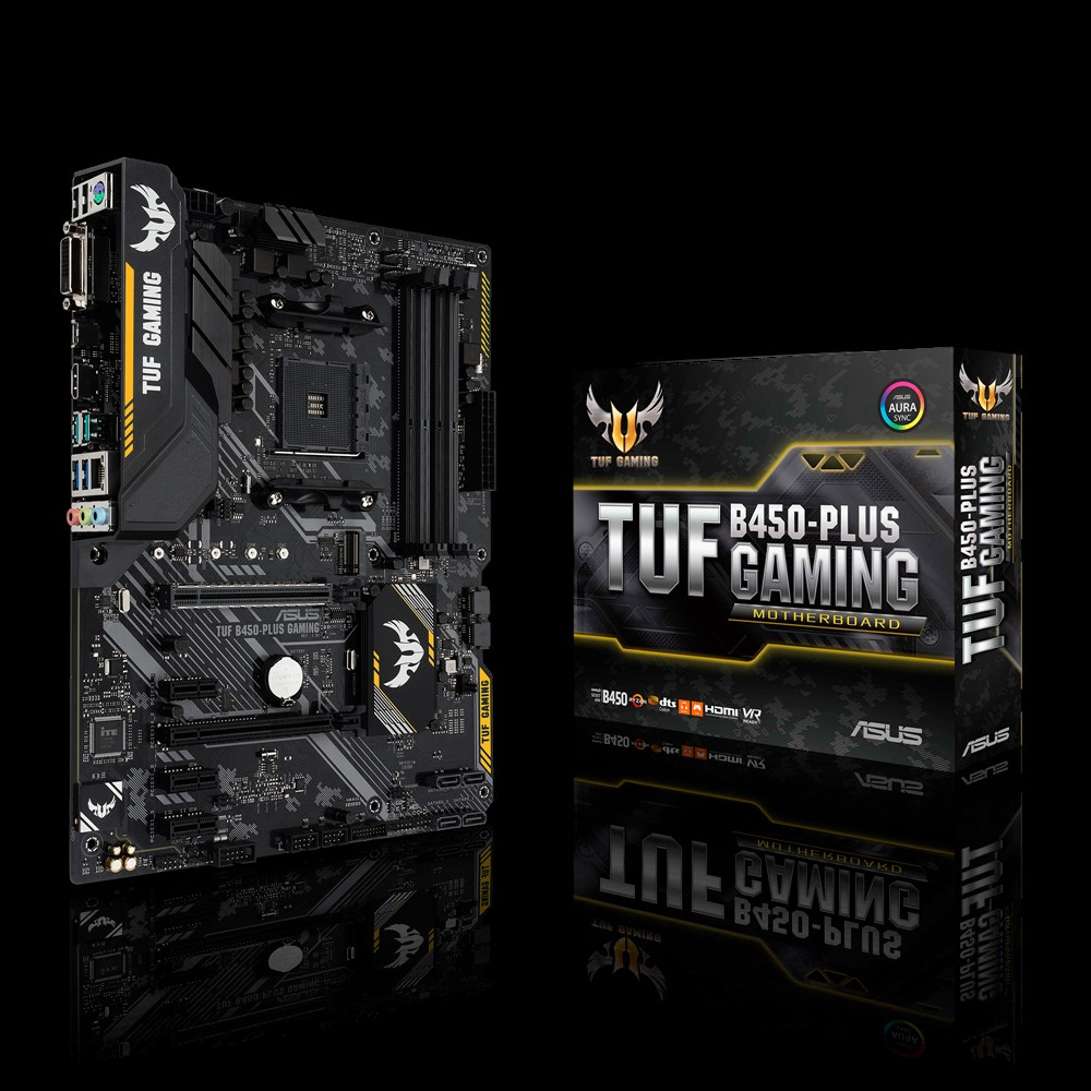 TUF B450-PLUS GAMING AMD AM4 4x DDR4 1 x PCIe 3 0-2 0 x16 + 1 x PCIe 2 0 x16 (@x4 mode) PCIe x1 Slot X4 6x SATA 1 x HDMI + 1