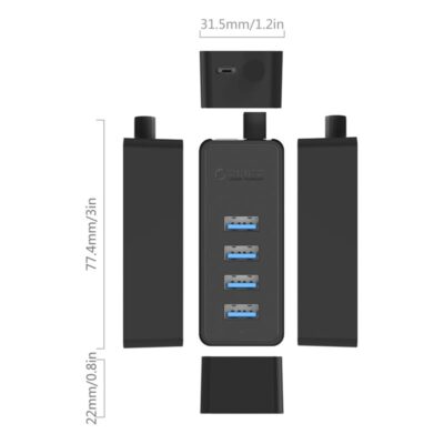 ORICO 4 Port USB3.0 Hub Black|Micro USB Power Adapter Not Included - Black - Image 3