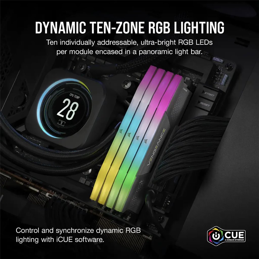 Corsair VENGEANCE® RGB AMD EXPO32GB (2 x 16GB) DDR5 DRAM 5200MHz C40 Memory Kit; 40-40-40-77; 1.25V; Cool Grey.