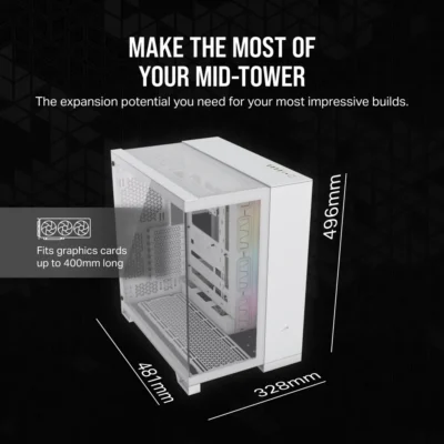 6500X RGB Mid-Tower White Dual Chamber PC Case; 2x 3.5'' |  2x 2.5'' Drive Bays; 360mm Radiator compatible; 3x 120mm fan incl