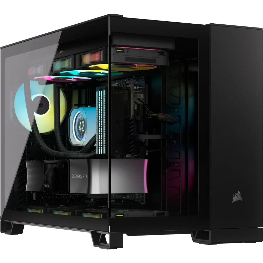 2500X Micro ATX Dual Chamber PC Case; supports BTF; Black.