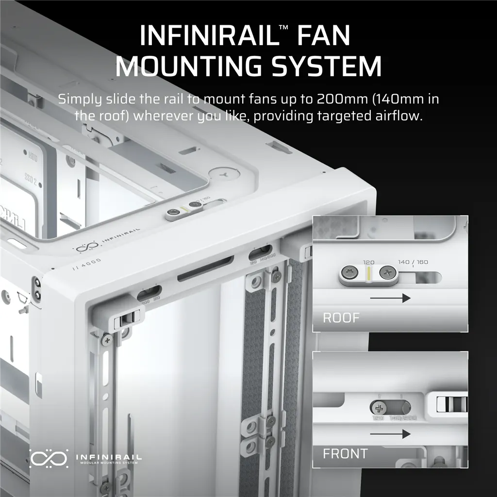 FRAME 4000D White Mid-Tower PC Case; 2x 3.5'' |  2x 2.5'' Drive Bays; Up to 360mm Radiator compatible; No Fans