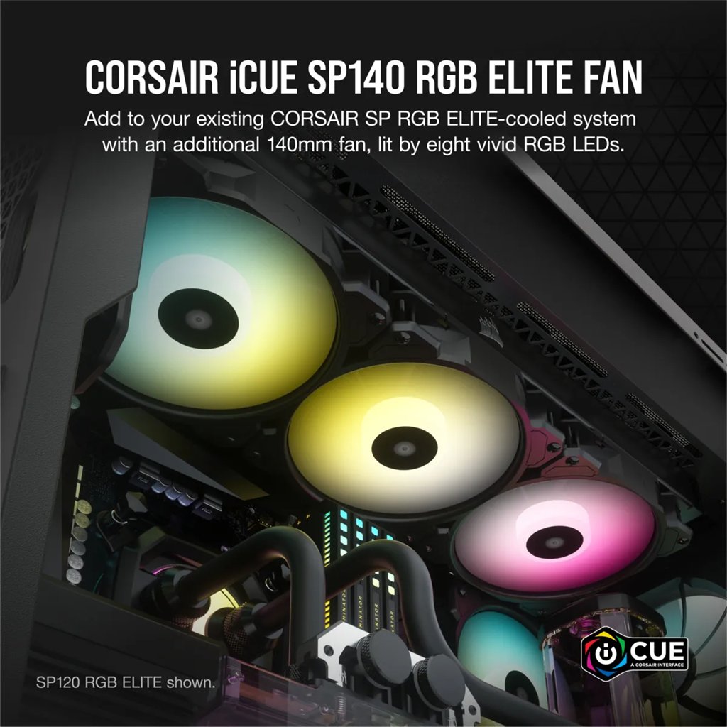 Corsair SP140 RGB ELITE; 140mm RGB LED Fan with AirGuide; Single Pack  - Requires Corsair hub.