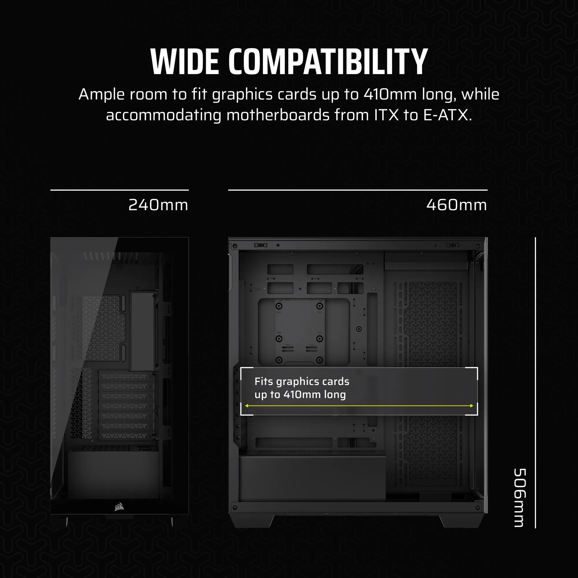 3500X Tempered Glass Black Mid-Tower PC Case; 2x 3.5'' |  2x 2.5'' Drive Bays; Up to 360mm Radiator compatible