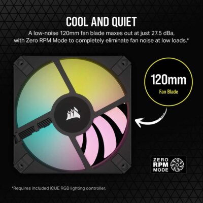 CORSAIR iCUE AF120 RGB SLIM 120mm PWM Fluid Dynamic Bearing Fan - Dual Pack - Black