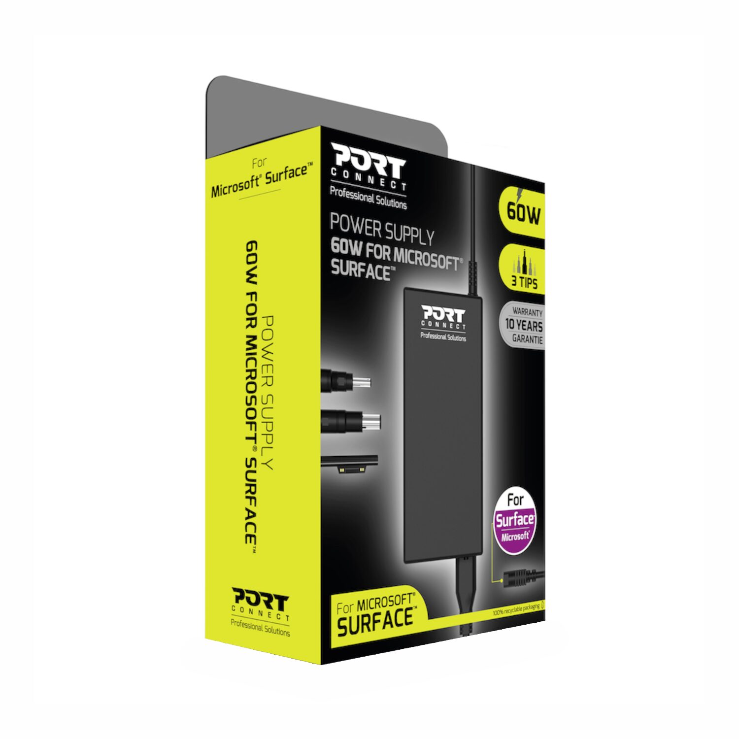 Port Connect 60W for Microsoft Surface Adapter - Black