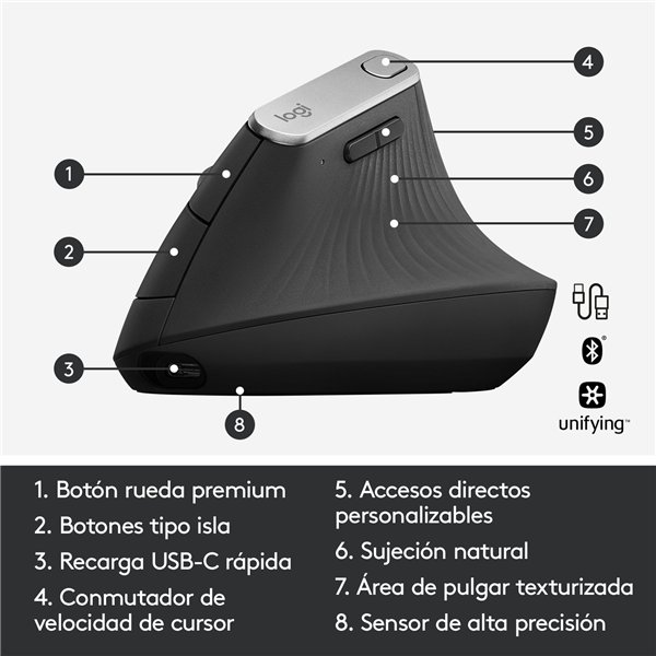LOGITECH MX VERTICAL ADVANCED ERGONOMIC WIRELESS MOUSE GREY - Image 30