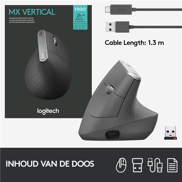 LOGITECH MX VERTICAL ADVANCED ERGONOMIC WIRELESS MOUSE GREY - Image 25