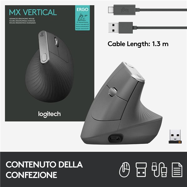 LOGITECH MX VERTICAL ADVANCED ERGONOMIC WIRELESS MOUSE GREY - Image 43