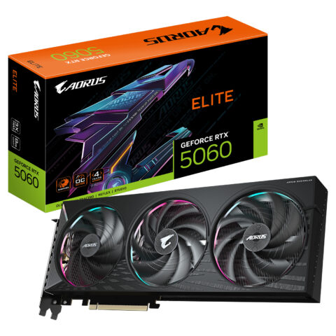 GIGABYTE AORUS GeForce RTX 5060 ELITE 8G Graphics Card - 8GB GDDR7, 128bit, PCI-E 5.0, 2722 MHz Core Clock, 3 x DisplayPort, 1 x HDMI, GV-N5060AORUS E-8GD
