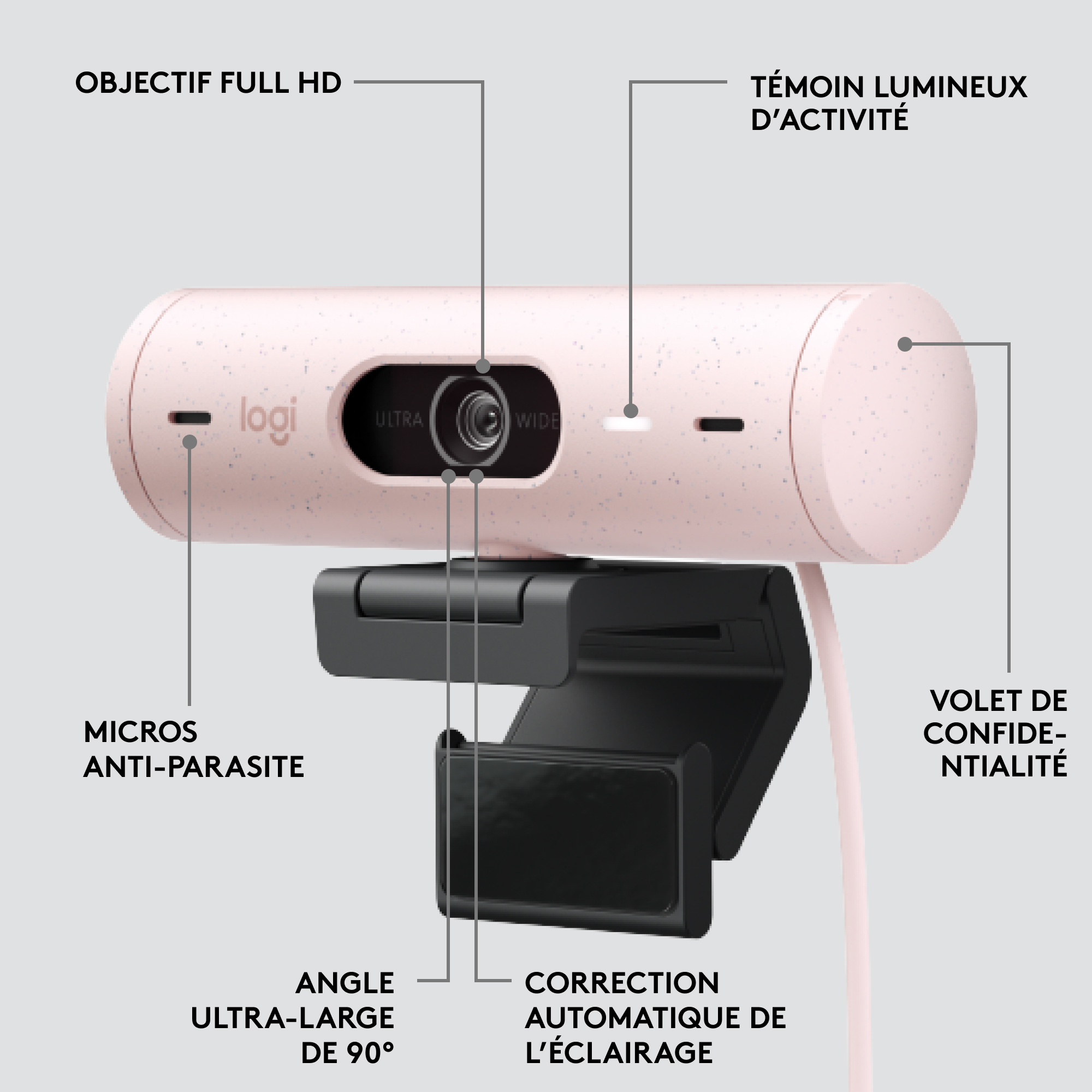 LOGITECH BRIO 500 FULL HD 1080P WEBCAM WITH LIGHT CORRECTION ROSE - Image 40