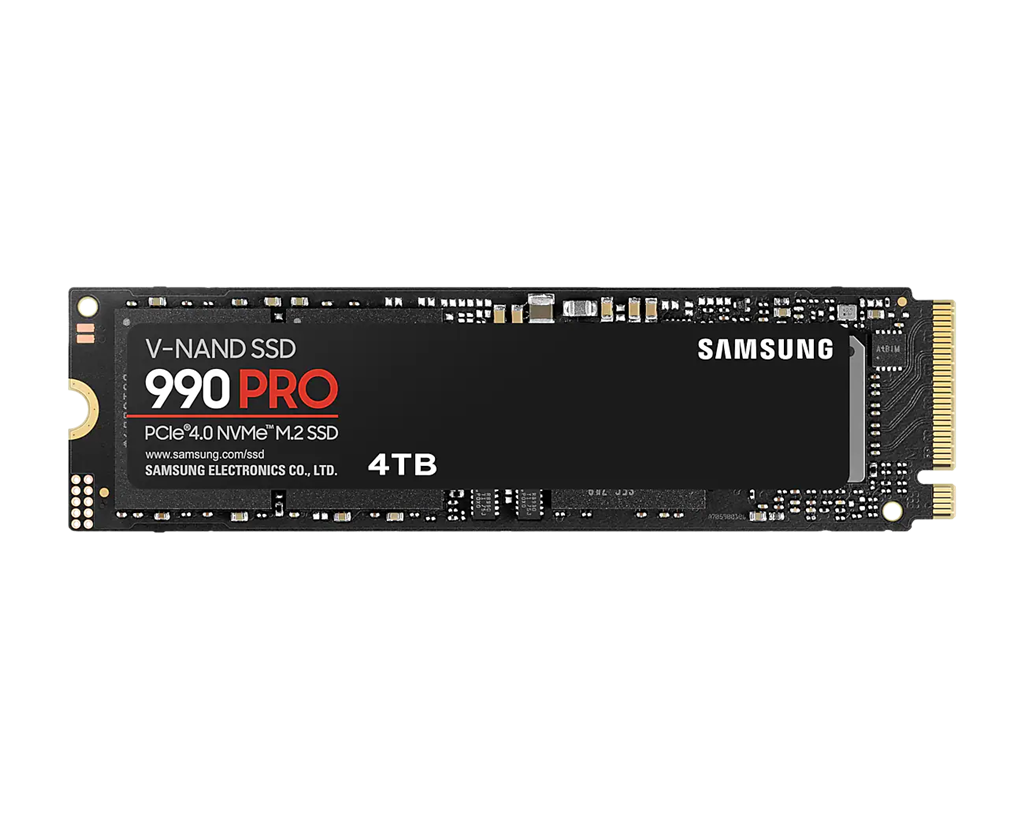 SAMSUNG 990 PRO 4 TB NVME SSD - READ SPEED UP TO 7450 MB S  WRITE SPEED TO UP 6900 MB S  RANDOM READ UP TO 1400000 IOPS  RANDOM WRITE UP TO 1550000 IOPS PCIE 4.0 X4  NVME 2.0  V-NAND 3BIT MLC  IN-HOUSE CONTROLLER  2GB LOW POWER DDR4  1200TBW