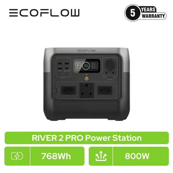 ECOFLOW RIVER 2 PRO Portable Power Station 768Wh battery 800W output 220W Solar Charger - SA Socket