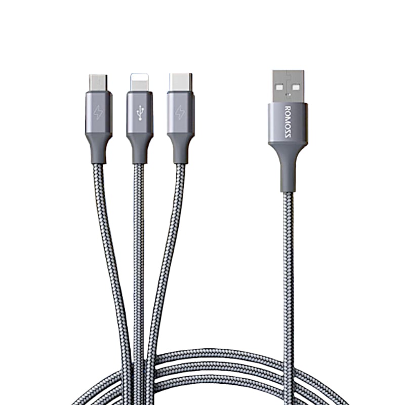 Romoss 3in1 Lightning Charge Sync Micro Usb Type C To Usb 1m Cable-space Grey