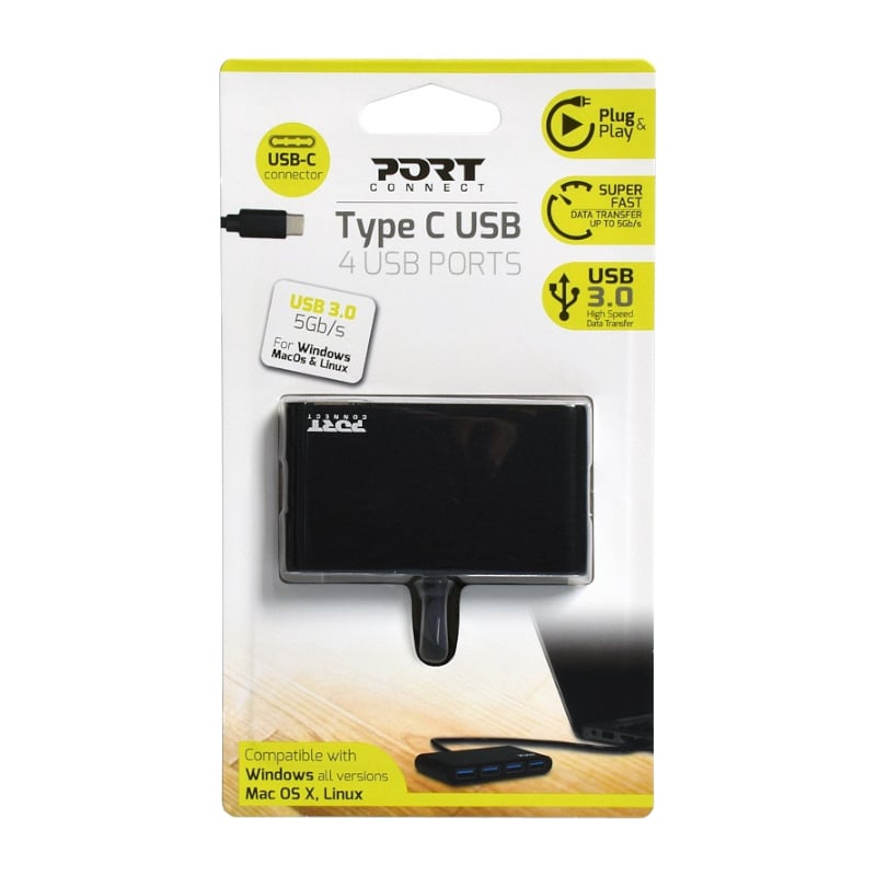 Port Usb Type-c To 4 X Usb3.0 5gbps 30cm 4 Port Hub-black