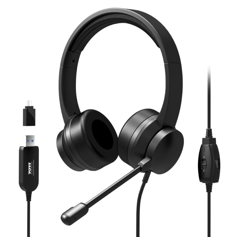 Port Connect USB Headset 1.8m Cable with Mic and Padded/Soft Cushions Black - Image 6