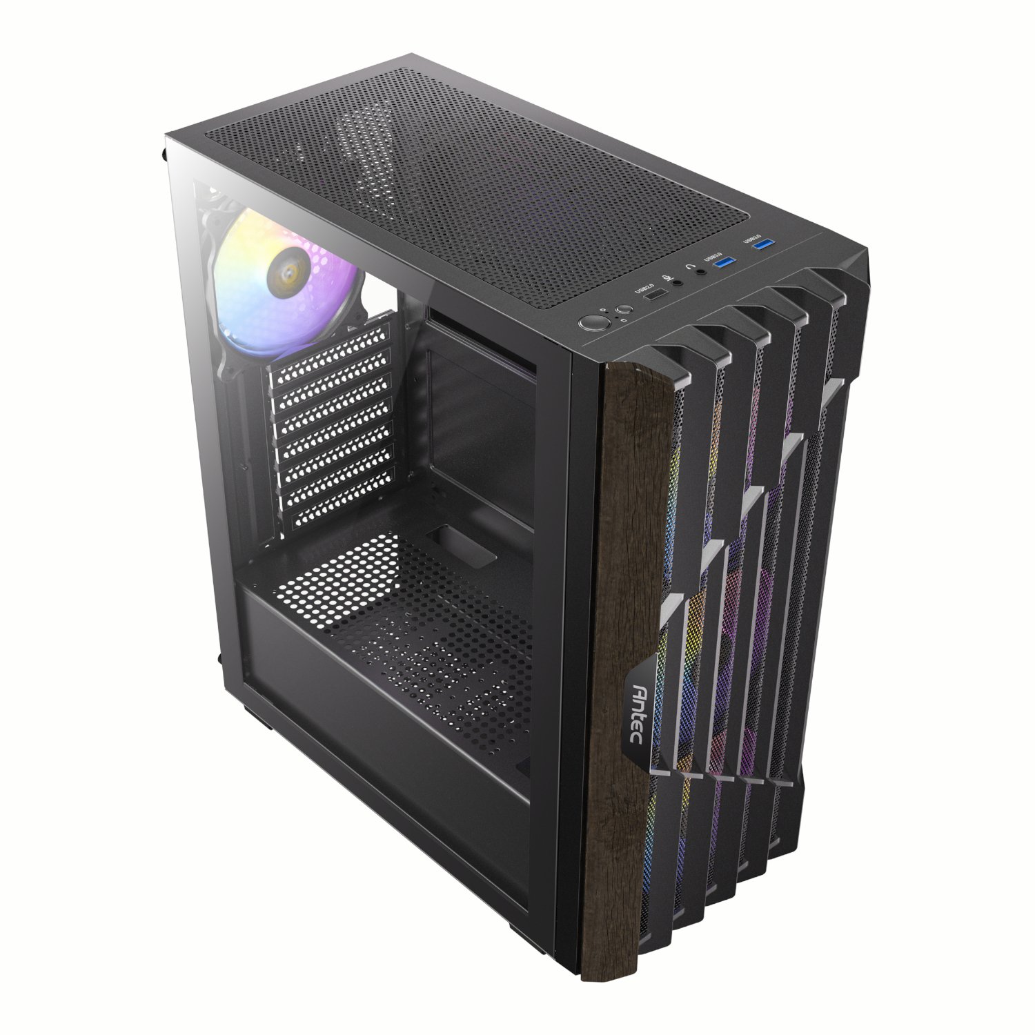 Antec AX63 Wood ARGB ATX Mid Tower Gaming Chassis - Black - Image 4