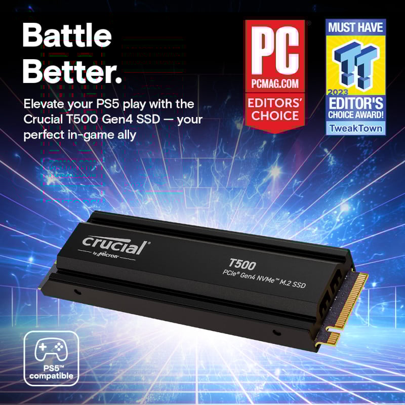 Crucial T500 1TB M.2 NVMe Gen4 with Heatsink NAND SSD - Image 9