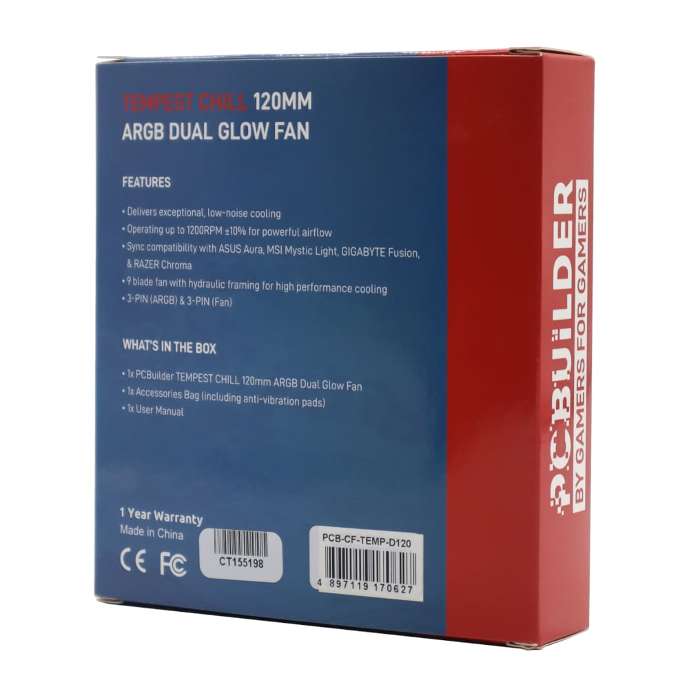 PCBuilder Tempest Chill 120MM ARGB Dual Glow Fan - Image 4